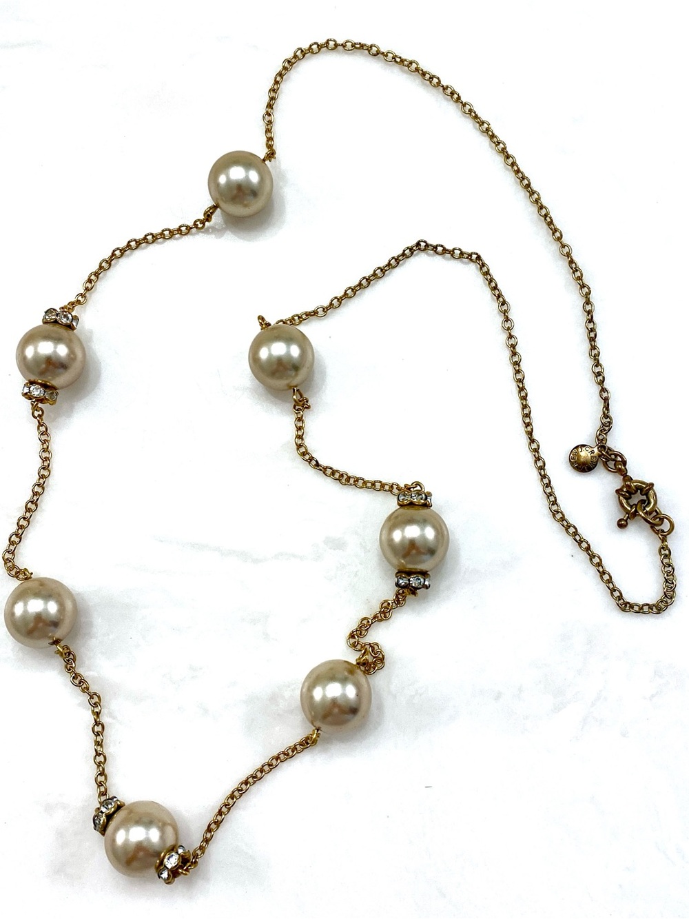 J.Crew Long Pearl & Crystal Station Necklace Coquette Old Money Vtg